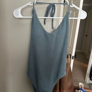 Hollister ribbed ruched one-piece swimsuit in grayish-blue tea